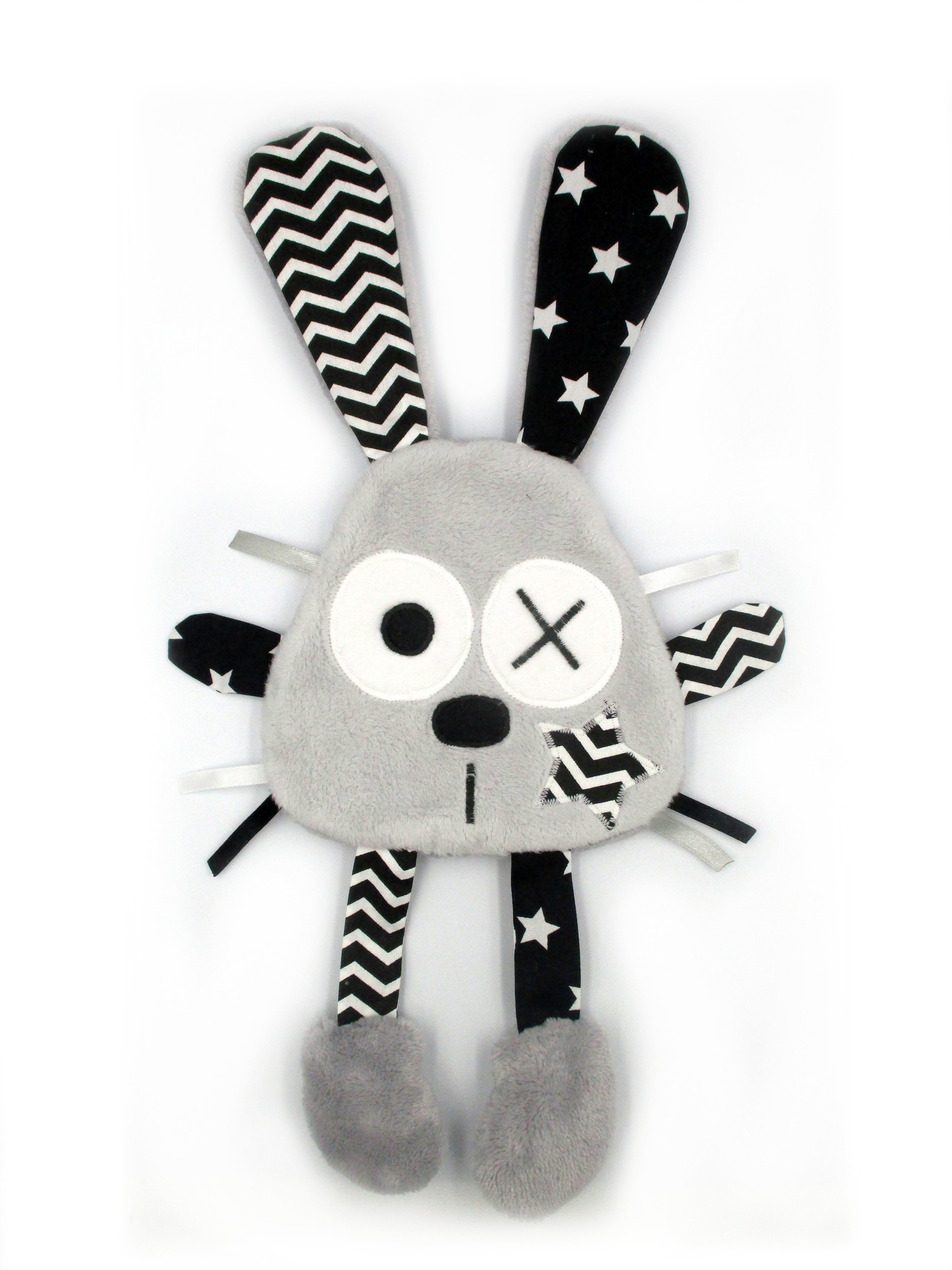 Doudou plat lapin gris noir blanc M lo M lie