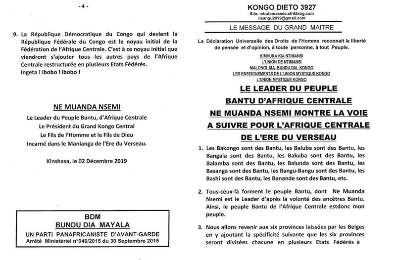 LE LEADER DU PEUPLE BANTU D'AFRIQUE CENTRALE NE MUANDA NSEMI MONTRE LA VOIE A SUIVRE POUR L'AFRIQUE CENTRALE DE L'ERE DU VERSEAU a