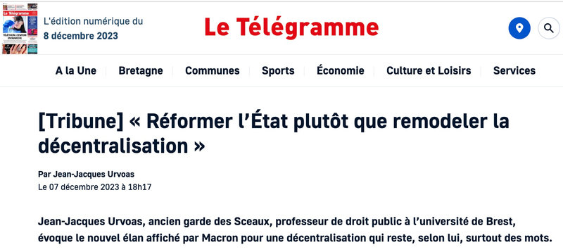 Urvoas décentralisation Le Télégramme