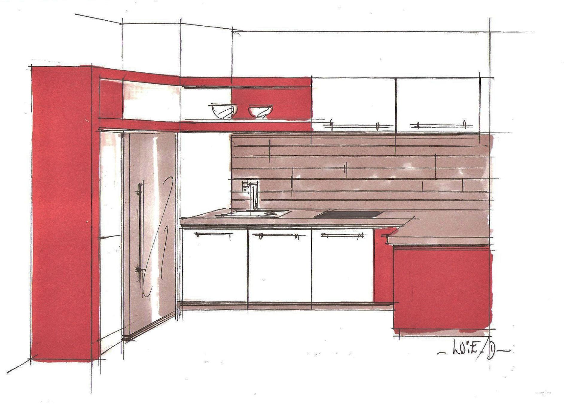 vue en perspective de la cuisine