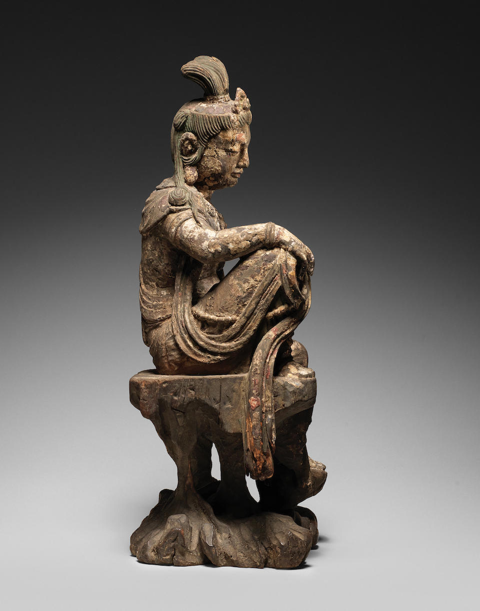 A very rare carved wood figure of Guanyin, Northern Song-Jin