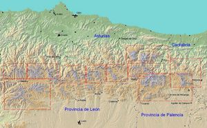 Cordillera Cantabrica en relieve con zonas