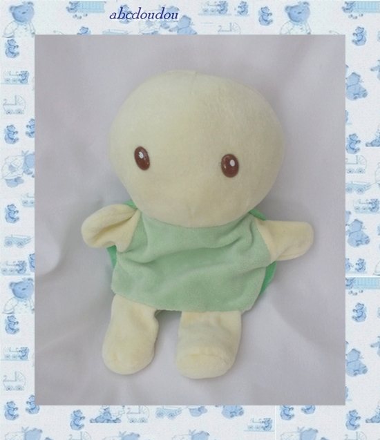 Doudou Peluche Marionnette Tortue Vert Et Jaune Clair Mother Garden