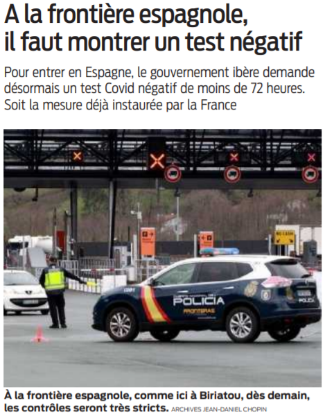 2021 03 29 SO A la frontière espagnole il faut montrer un test négatif