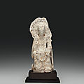 A rare well-carved white marble figure of a pensive <b>bodhisattva</b>, Sui dynasty (AD 581-618)