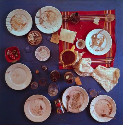 Daniel SPOERRI , Tableau Piège – Restaurant de la Galerie J, collage d'objets sur panneau de bois, 100 x 100 x 35 cm, 1963
