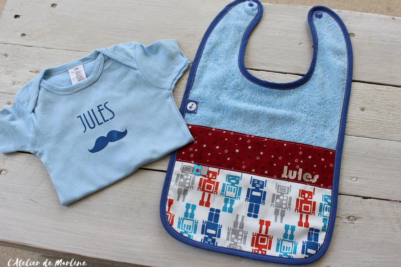 kit bébé JULES moustache bavoir body personnalisé