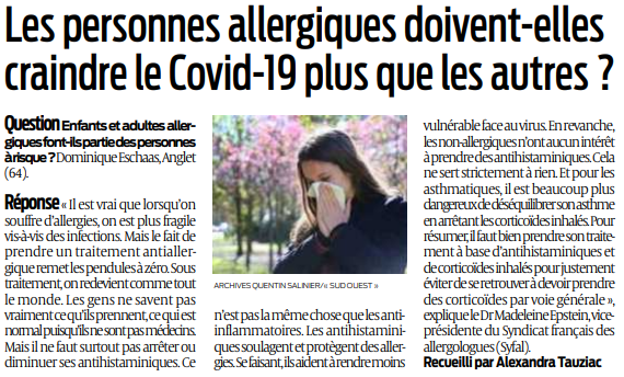 2020 03 21 SO Les personnes allergiques doivent-elles craindre le Covid 19 plus que les autres
