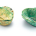 A pair of green-glazed 'ear cups', <b>Western</b> <b>Han</b> <b>dynasty</b> (<b>206</b> <b>BC</b>-<b>AD</b> <b>9</b>)