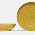 A pair of yellow-glazed ‘Dragon’ dishes, <b>Guangxu</b> marks and period
