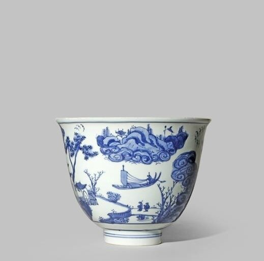 A rare Chinese blue and white deep bell-shaped bowl, mid-16th century