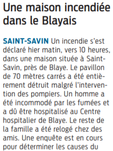 2021 12 26 SO Saint-Savin Une maison incendiée dans le Blayais