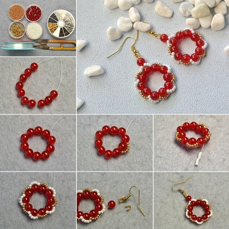 1080-Tutorials-on-Making-Red-Jade-Bead-Hoop-Earrings