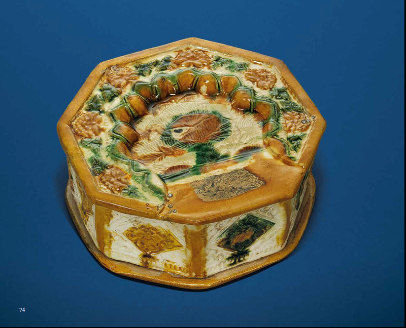 A moulded sancai-glazed octagonal inkstone, Liao dynasty (907-1125)