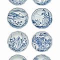 Eight rare small blue and white dishes, <b>Shunzhi</b> period, circa 1655