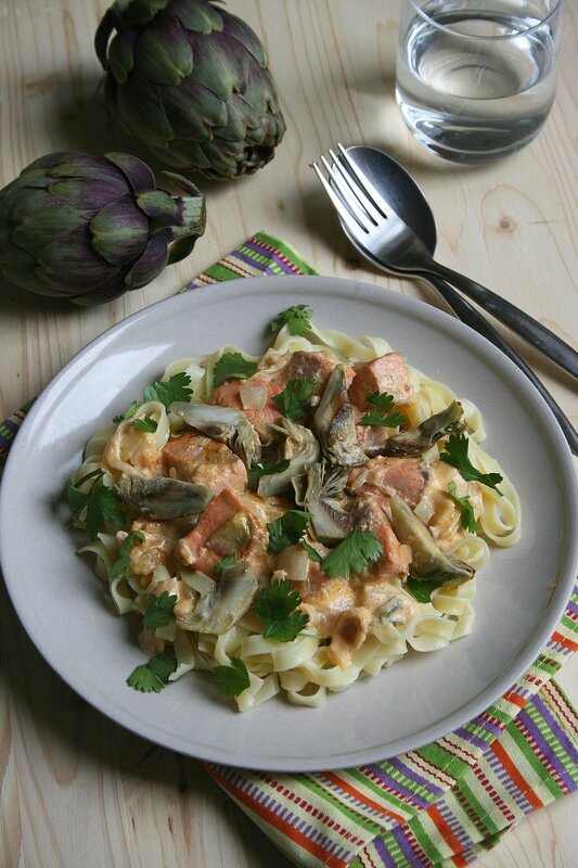 Tagliatelles au saumon et artichauts poivrade - minouchka passion culinaire 2