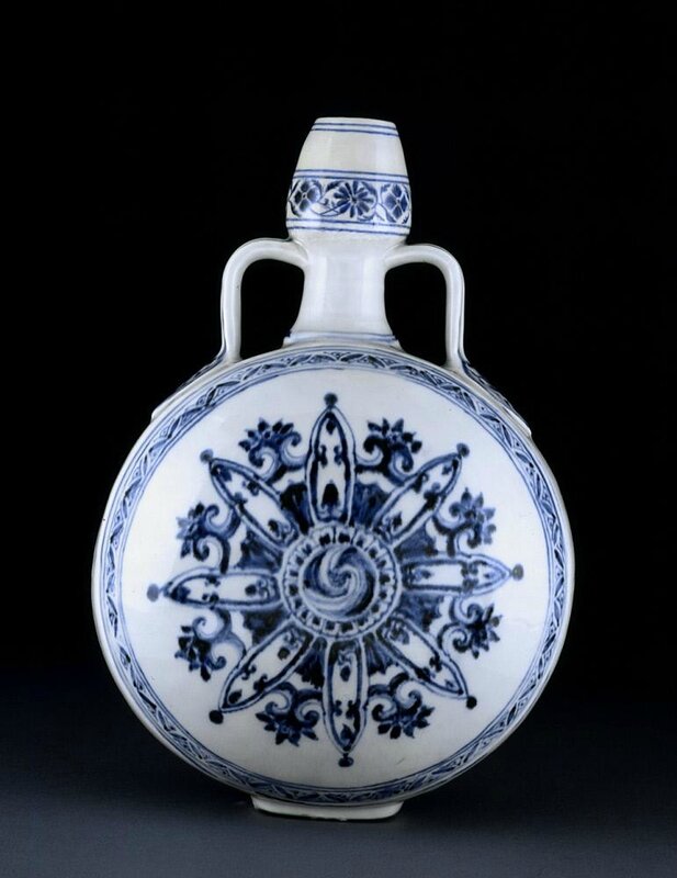 Blue and white moon flask, Ming Dynasty, early 15th Century