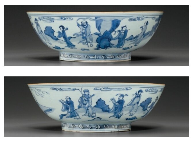 A large blue and white ‘Immortals’ bowl, Shunzhi period, circa 1650