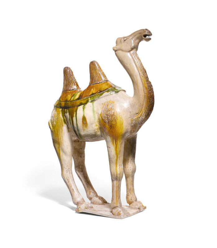 A sancai glazed pottery figure of a camel, Tang dynasty (618-907)