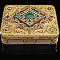 A richly-jewelled two-coloured gold snuff box, Johann Wilhelm Keibel, St. Petersburg, <b>1845</b>
