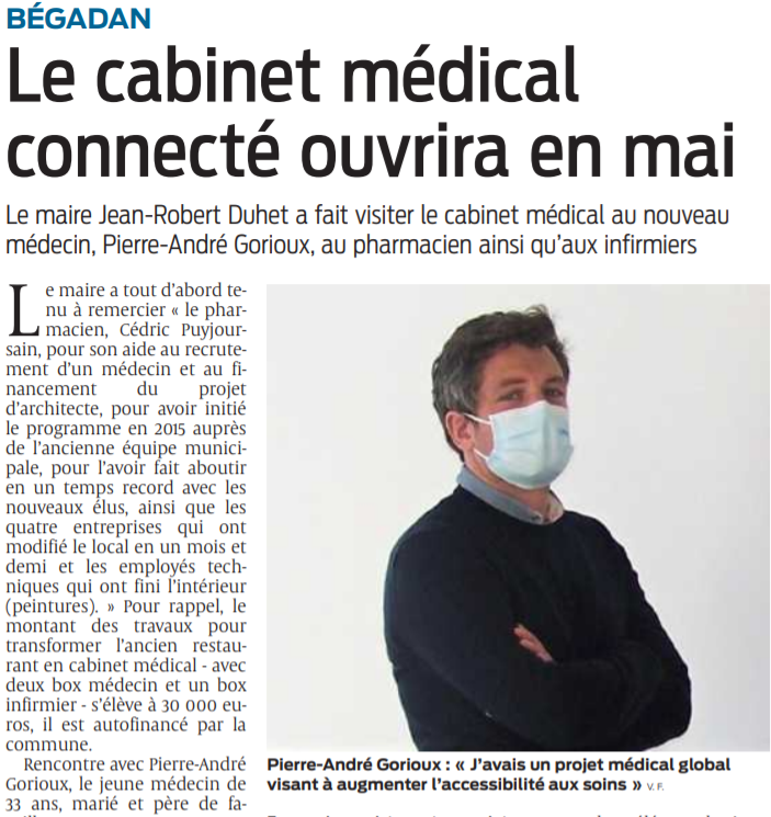 2021 04 27 SO Un cabinet médical connecté ouvrira en mai