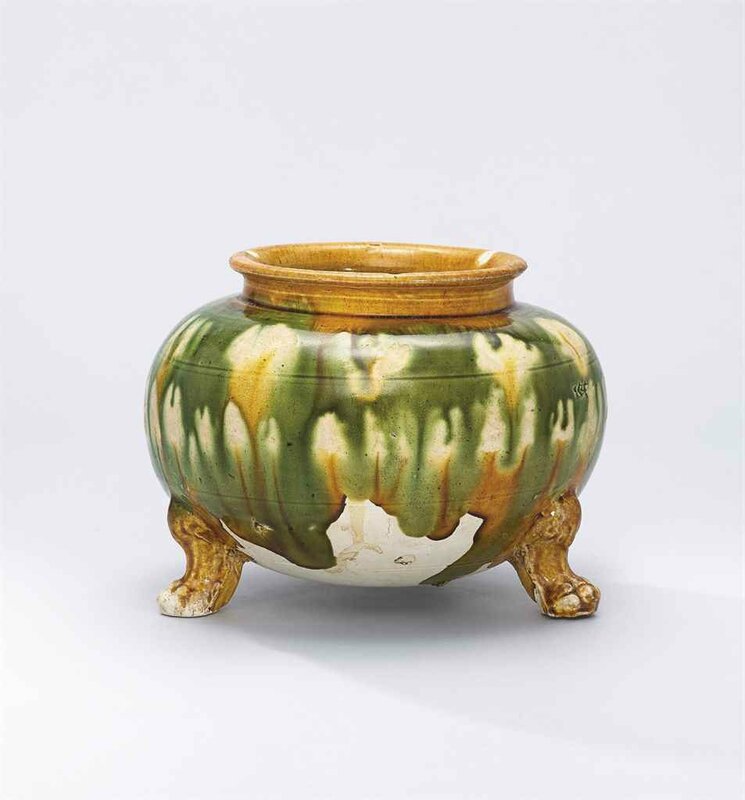 A sancai-glazed tripod jar, Tang Dynasty (618-907)