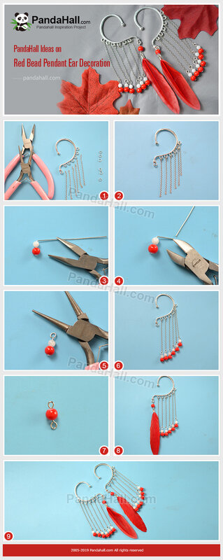 7-Red Bead Pendant Ear Decoration