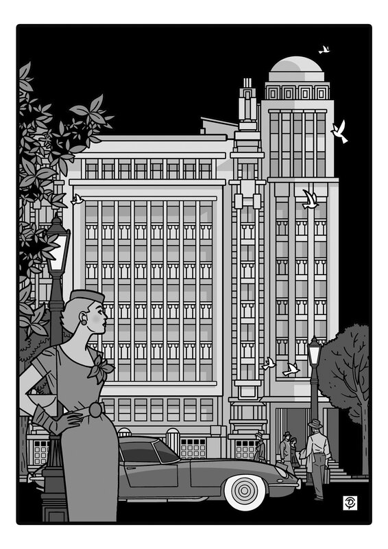 Delius dessinateur dessin monochrome nocturne du Palais de la folle chanson Antoine Courtens Bruxelles