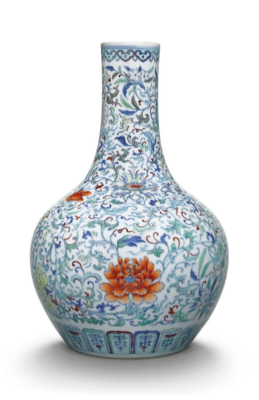 A doucai 'floral scroll' bottle vase, Qing dynasty, 18th-19th century