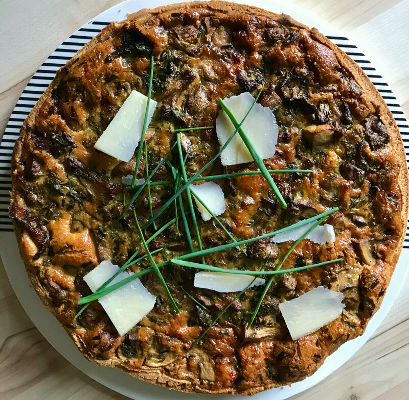 tarte aux champignons, pâte à la farine de châtaigne