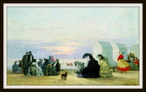 Eugène Boudin, Scène de plage, soleil couchant