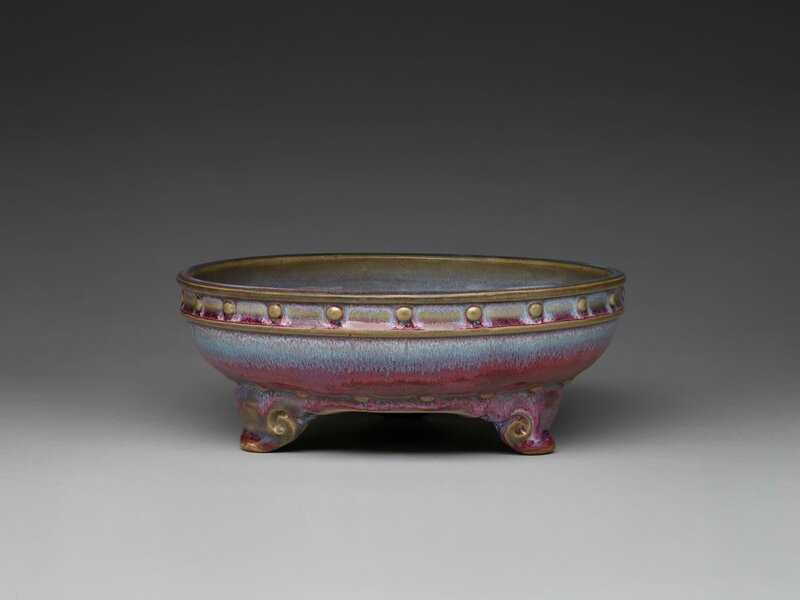 Circular Basin with Drum-Nail Decor and Three Cloud Scroll Feet, Ming dynasty, 1368-1644, probably 15th century