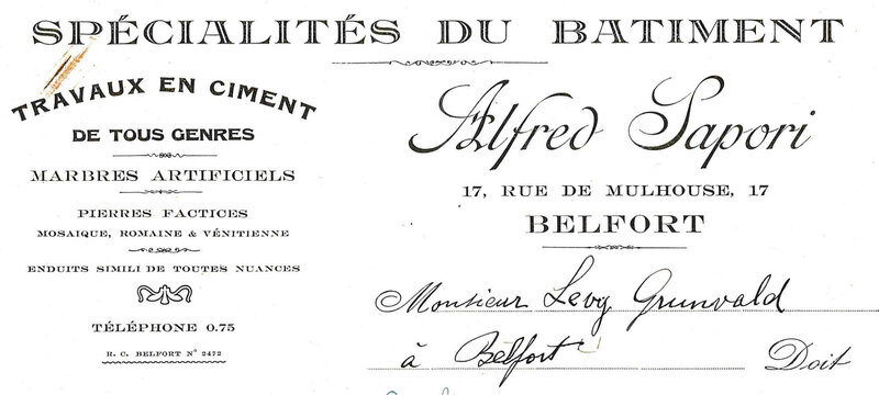 1929 10 25 Sapori AR règlement facture murette 3576 F R