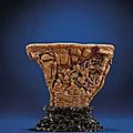 A Rare And Superbly Carved '<b>Orchid</b> Pavilion' Rhinoceros Horn Libation Cup. Ming Dynasty, Early 17th Century  