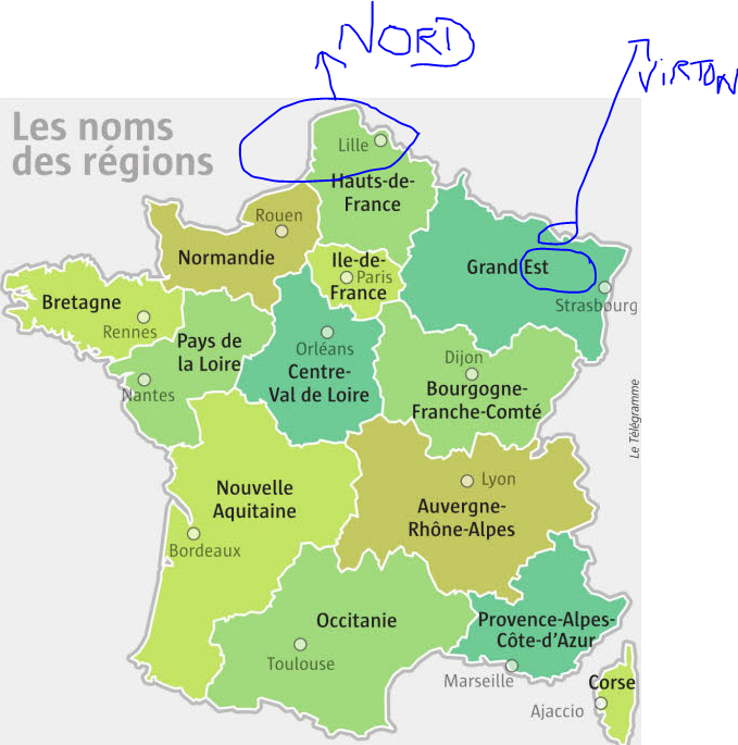 carte pour les français qui n'arrive pas encore à situer NORD et EST