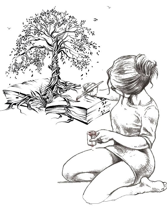 femme peintre arbre et livre