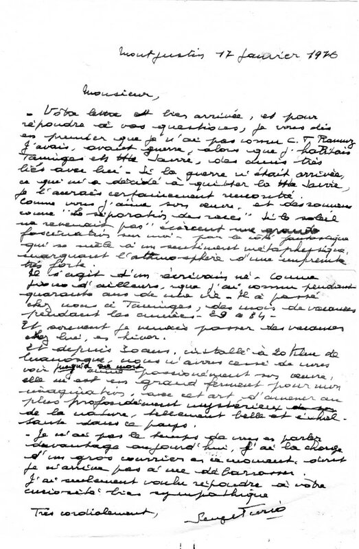 Lettre Serge Fiorio à Monsieur Burnet-Fauchez