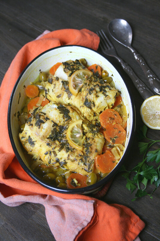 Cabillaud à la chermoula carottes et olices - passion culinaire