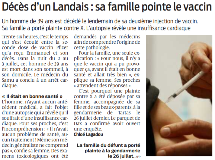 2021 07 30 SO Décès d'un Landais sa famille pointe le vaccin
