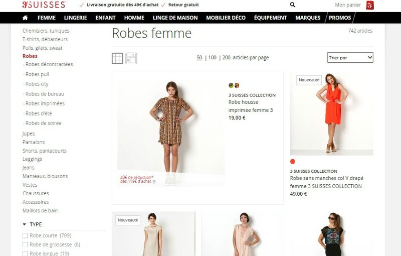 Exemple de filtre sur les 3 Suisses