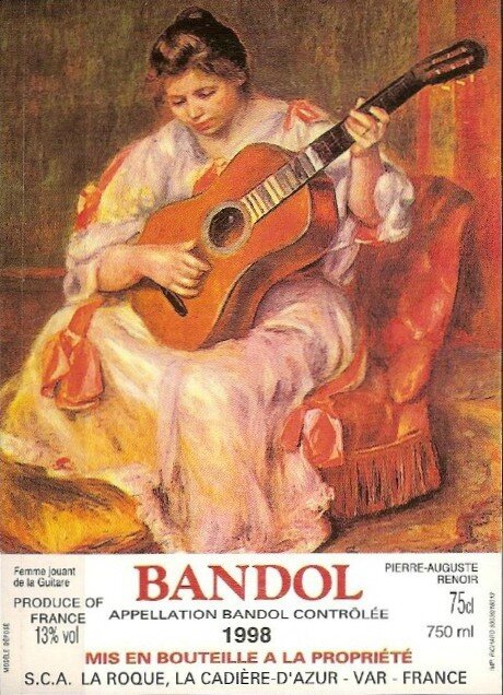 Etiquette de vin Bandol 1998 Femme jouant de la guitare Pierre Auguste Renoir