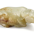 A finely carved jade figure of a <b>buffalo</b>, Song dynasty (960-1279)