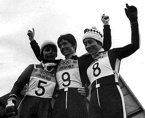 JO 1968 Grenoble Podium Slalom Famose Greene Bochatay