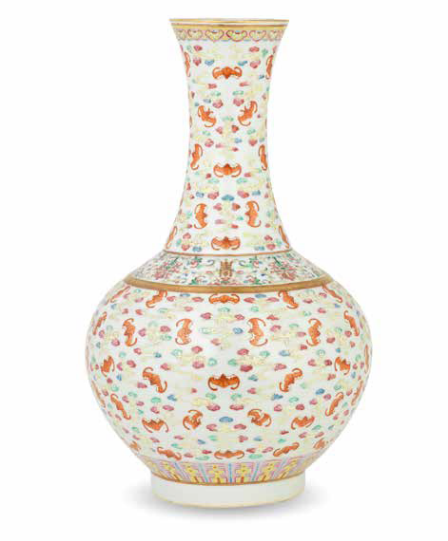 A famille rose 'hundred bats' globular trumpet-necked vase, Guangxu six-character mark and of the period (1875-1908)