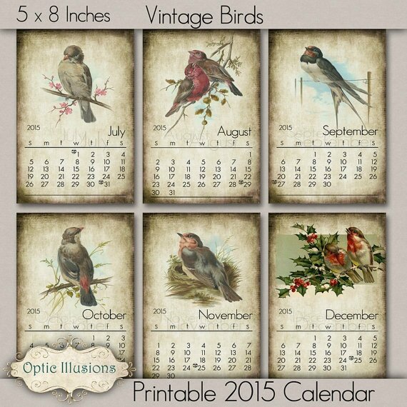 calendrier vintage oiseaux juillet