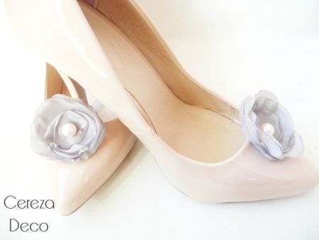 clip chaussure mariage fleur gris rose perle escarpin nude cereza deco