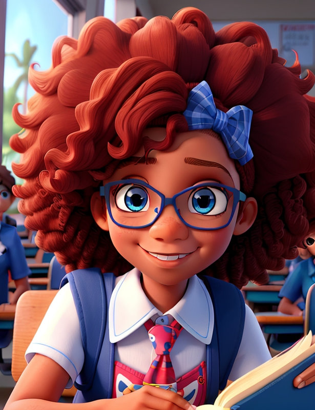 3D_Animation_Style_School_girl_afro_redhead_glasses_blue_eyes_0