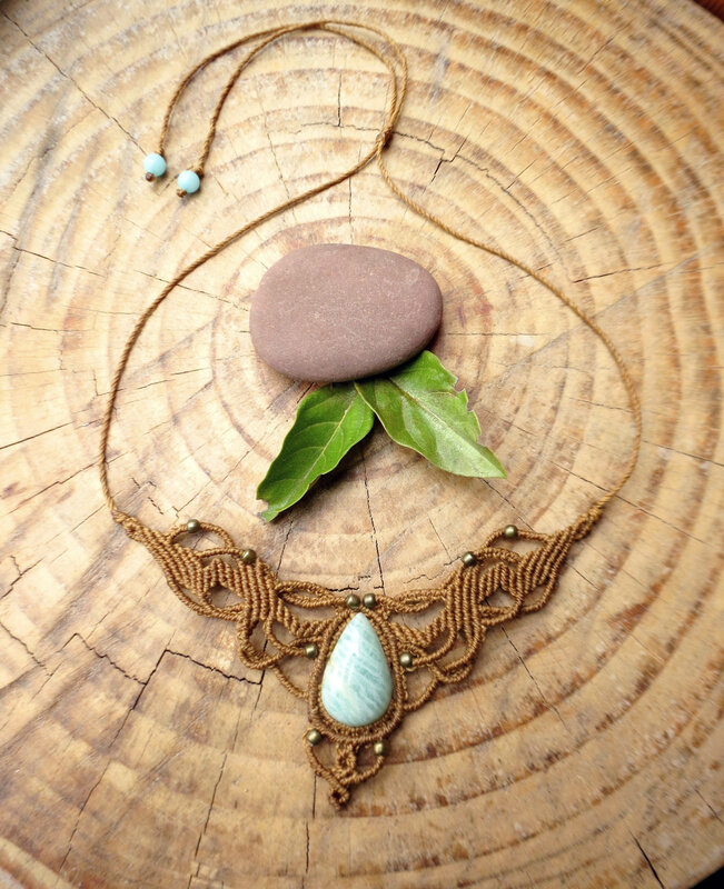 Collier macramé pierre amazonite