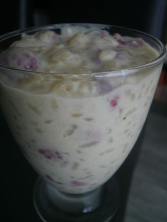 Riz au lait au chocolat blanc et aux framboises. recettes cheesecake chocolat blanc et framboises