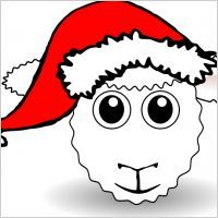 funny_sheep_face_white_cartoon_with_santa_claus_hat_54362